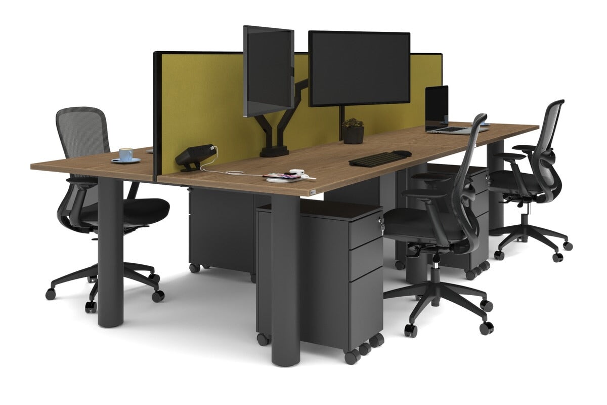 Quadro Cylinder Leg 4 Person Office Workstations [1600L x 700W] Jasonl black leg salvage oak mustard yellow (500H x 1600W)