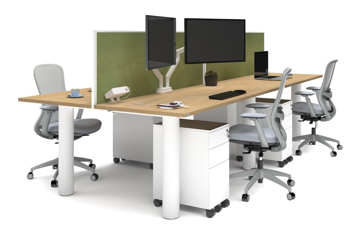 Quadro Cylinder Leg 4 Person Office Workstations [1600L x 700W]-white leg maple green moss (500H x 1600W)