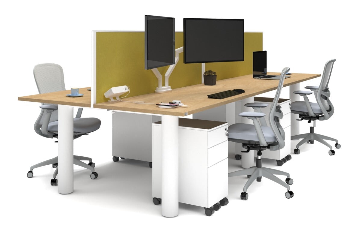 Quadro Cylinder Leg 4 Person Office Workstations [1600L x 700W] Jasonl white leg maple mustard yellow (500H x 1600W)