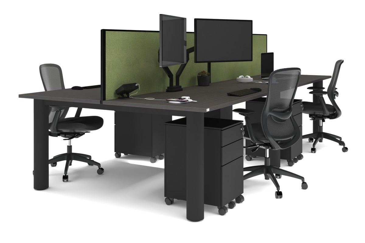 Quadro Cylinder Leg 4 Person Office Workstations [1600L x 800W with Cable Scallop] Jasonl black leg dark oak green moss (500H x 1600W)