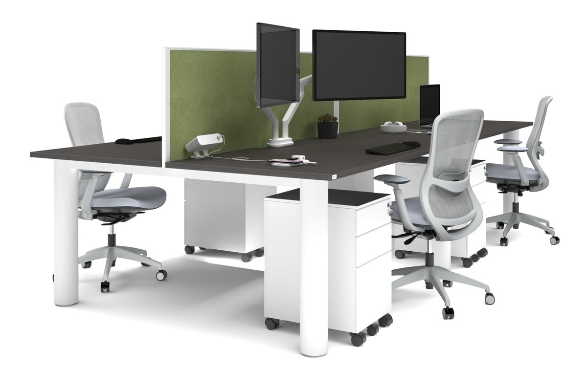 Quadro Cylinder Leg 4 Person Office Workstations [1600L x 800W with Cable Scallop] Jasonl white leg dark oak green moss (500H x 1600W)