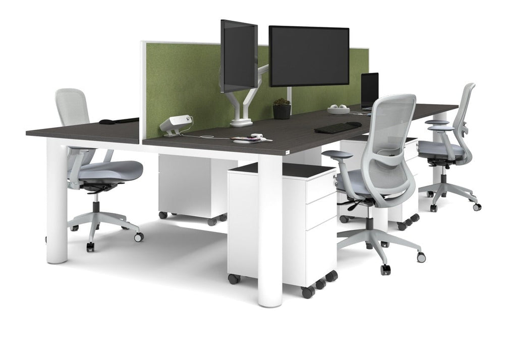 Quadro Cylinder Leg 4 Person Office Workstations [1600L x 800W with Cable Scallop]-white leg dark oak green moss (500H x 1600W)