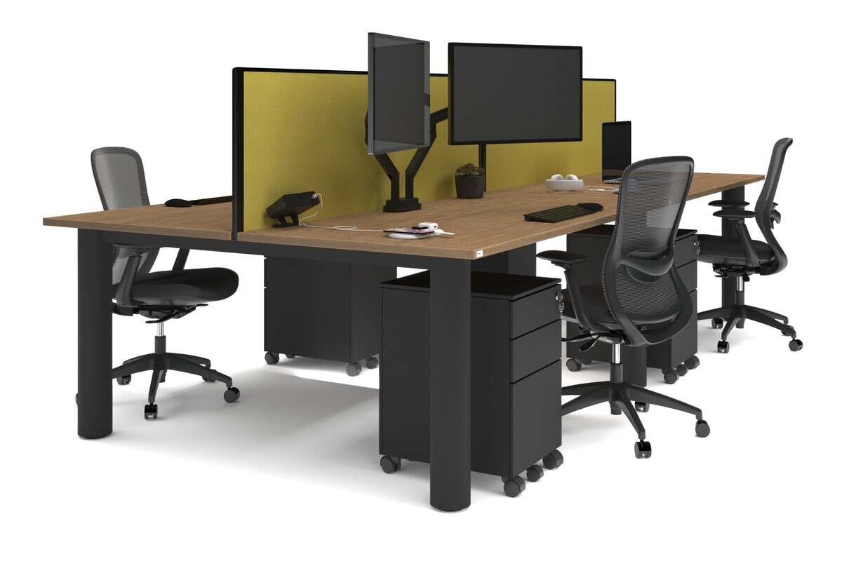 Quadro Cylinder Leg 4 Person Office Workstations [1600L x 800W with Cable Scallop] Jasonl black leg salvage oak mustard yellow (500H x 1600W)