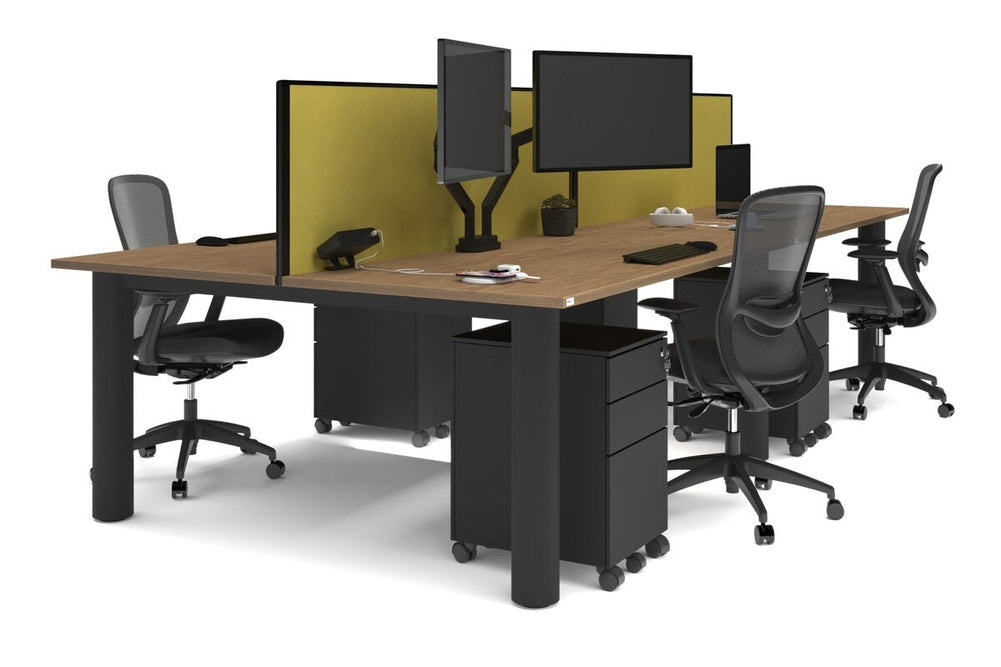 Quadro Cylinder Leg 4 Person Office Workstations [1600L x 800W with Cable Scallop]-black leg salvage oak mustard yellow (500H x 1600W)