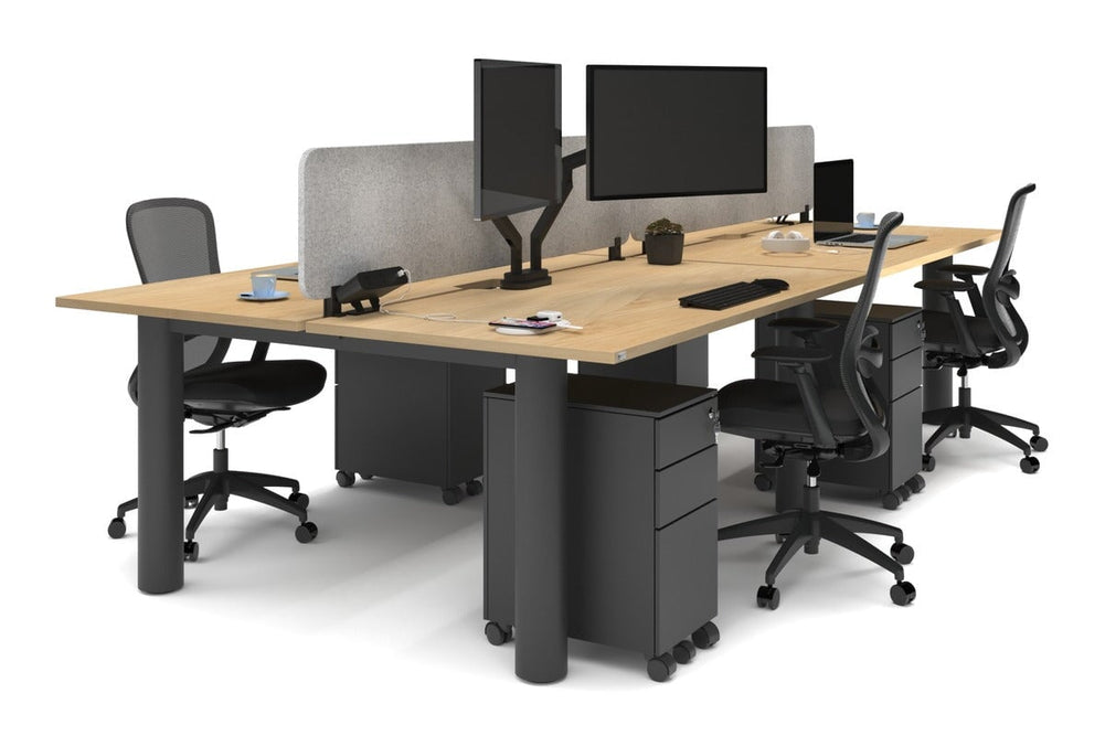 Quadro Cylinder Leg 4 Person Office Workstations [1600L x 800W with Cable Scallop]-black leg maple light grey acoustic panel (400H x 1600W)