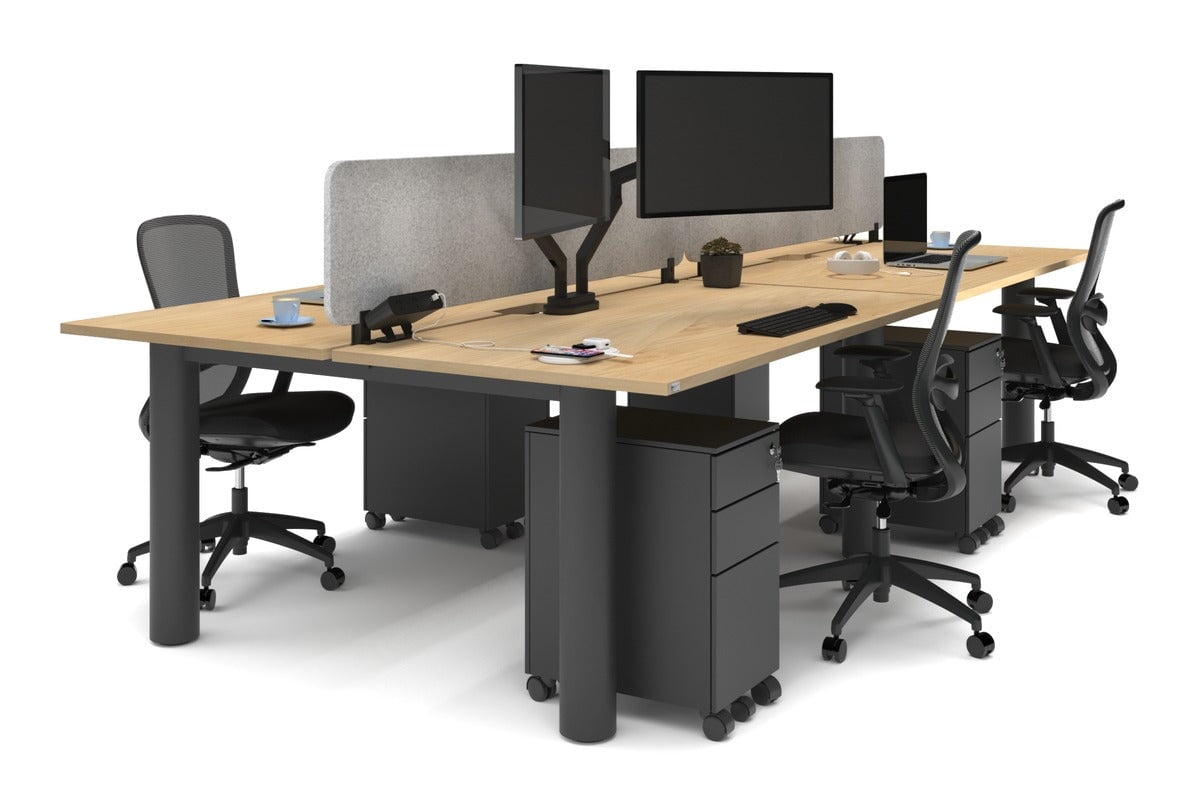 Quadro Cylinder Leg 4 Person Office Workstations [1600L x 800W with Cable Scallop]-black leg maple light grey echo panel (400H x 1600W)
