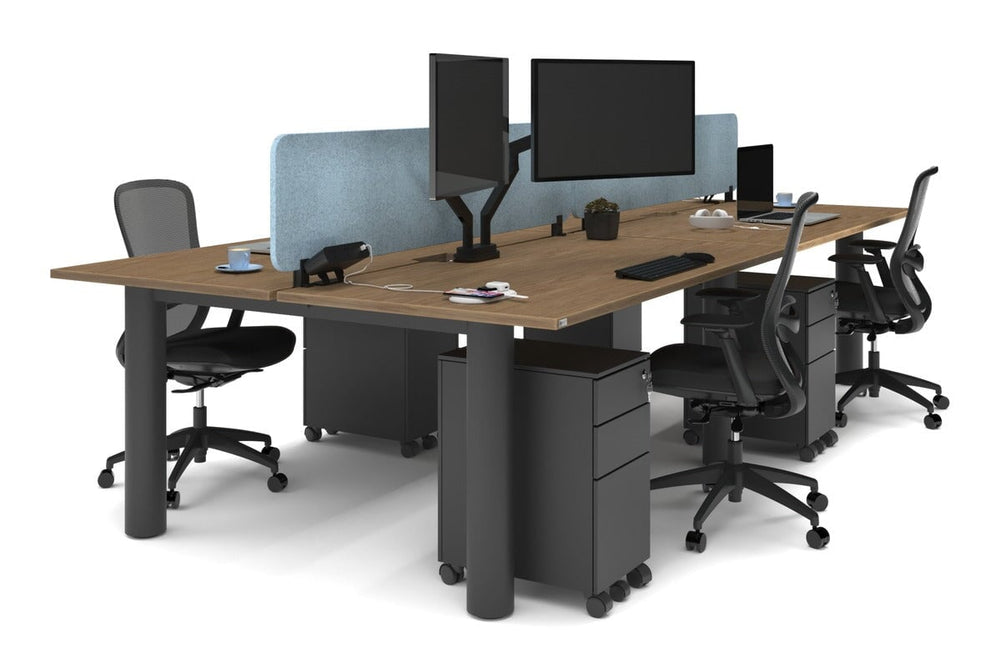 Quadro Cylinder Leg 4 Person Office Workstations [1600L x 800W with Cable Scallop]-black leg salvage oak blue acoustic panel (400H x 1600W)