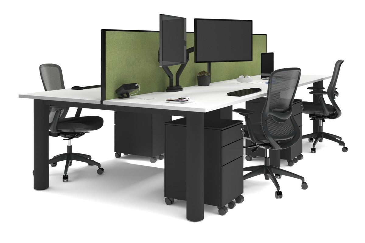 Quadro Cylinder Leg 4 Person Office Workstations [1600L x 800W with Cable Scallop] Jasonl black leg white green moss (500H x 1600W)