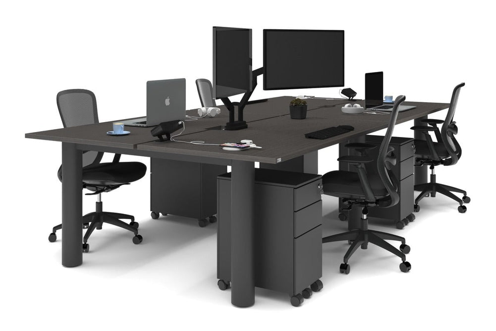 Quadro Cylinder Leg 4 Person Office Workstations [1600L x 800W with Cable Scallop]-black leg dark oak none