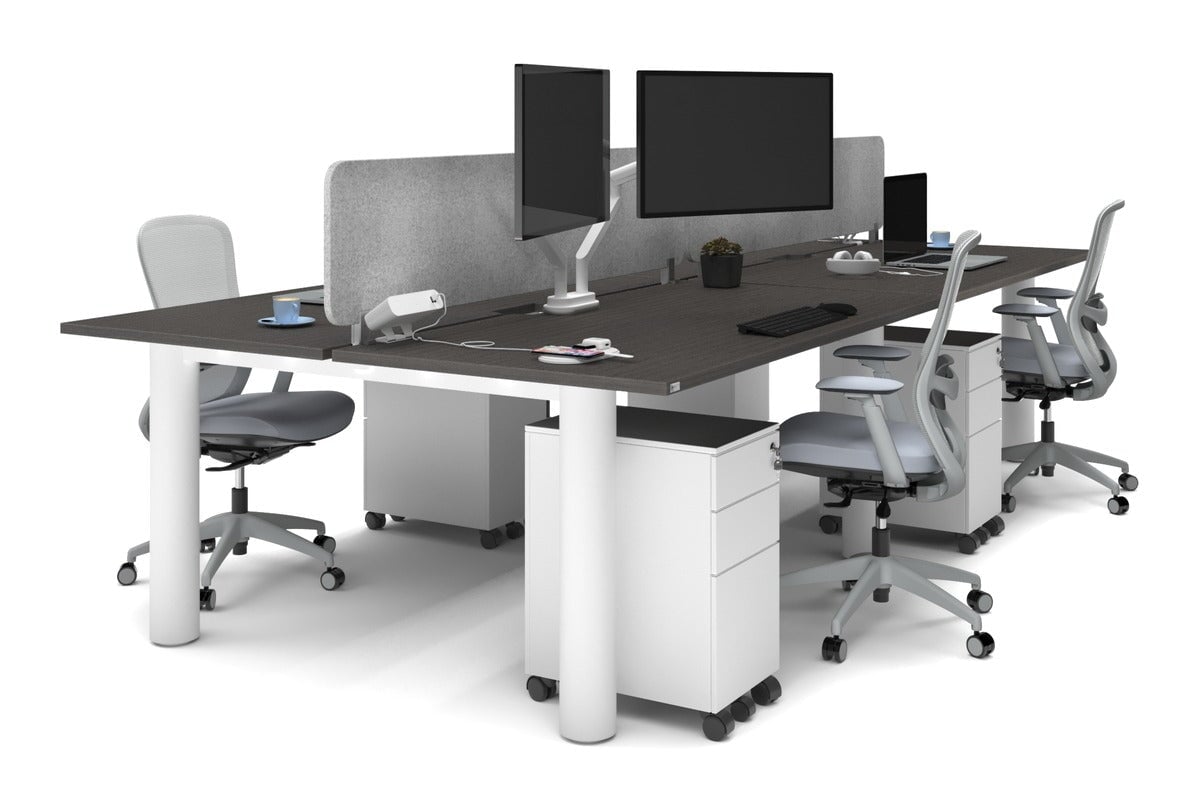Quadro Cylinder Leg 4 Person Office Workstations [1600L x 800W with Cable Scallop] Jasonl white leg dark oak light grey echo panel (400H x 1600W)