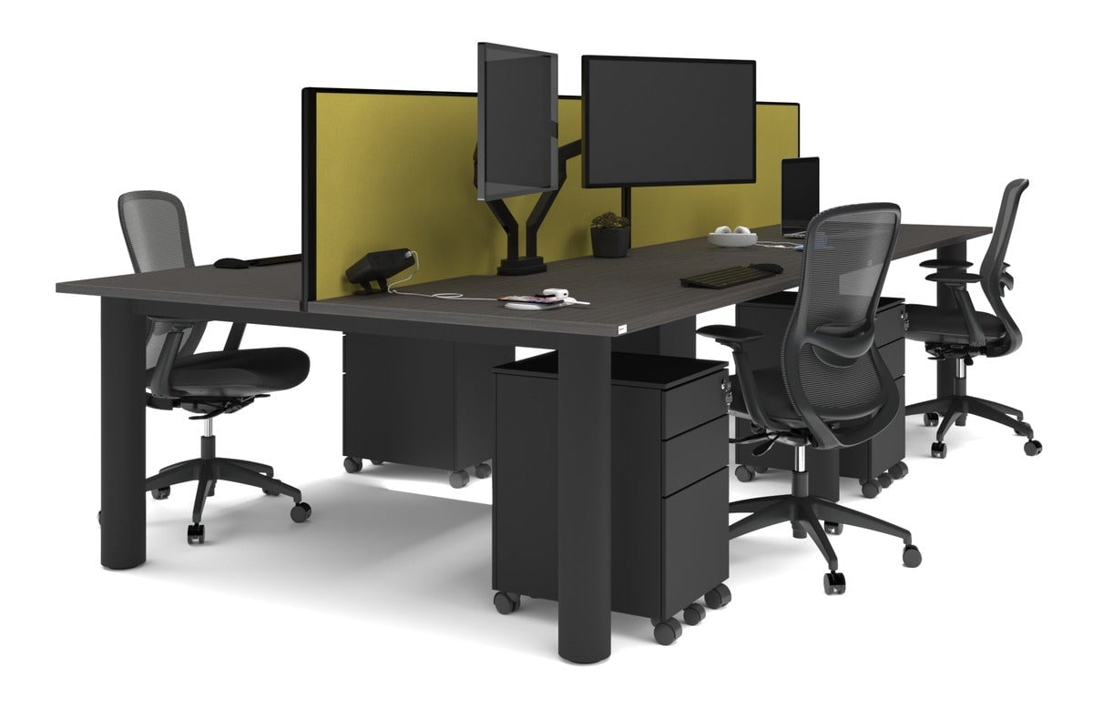 Quadro Cylinder Leg 4 Person Office Workstations [1600L x 800W with Cable Scallop] Jasonl black leg dark oak mustard yellow (500H x 1600W)