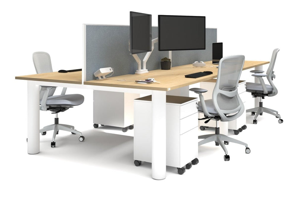 Quadro Cylinder Leg 4 Person Office Workstations [1600L x 800W with Cable Scallop]-white leg maple cool grey (500H x 1600W)