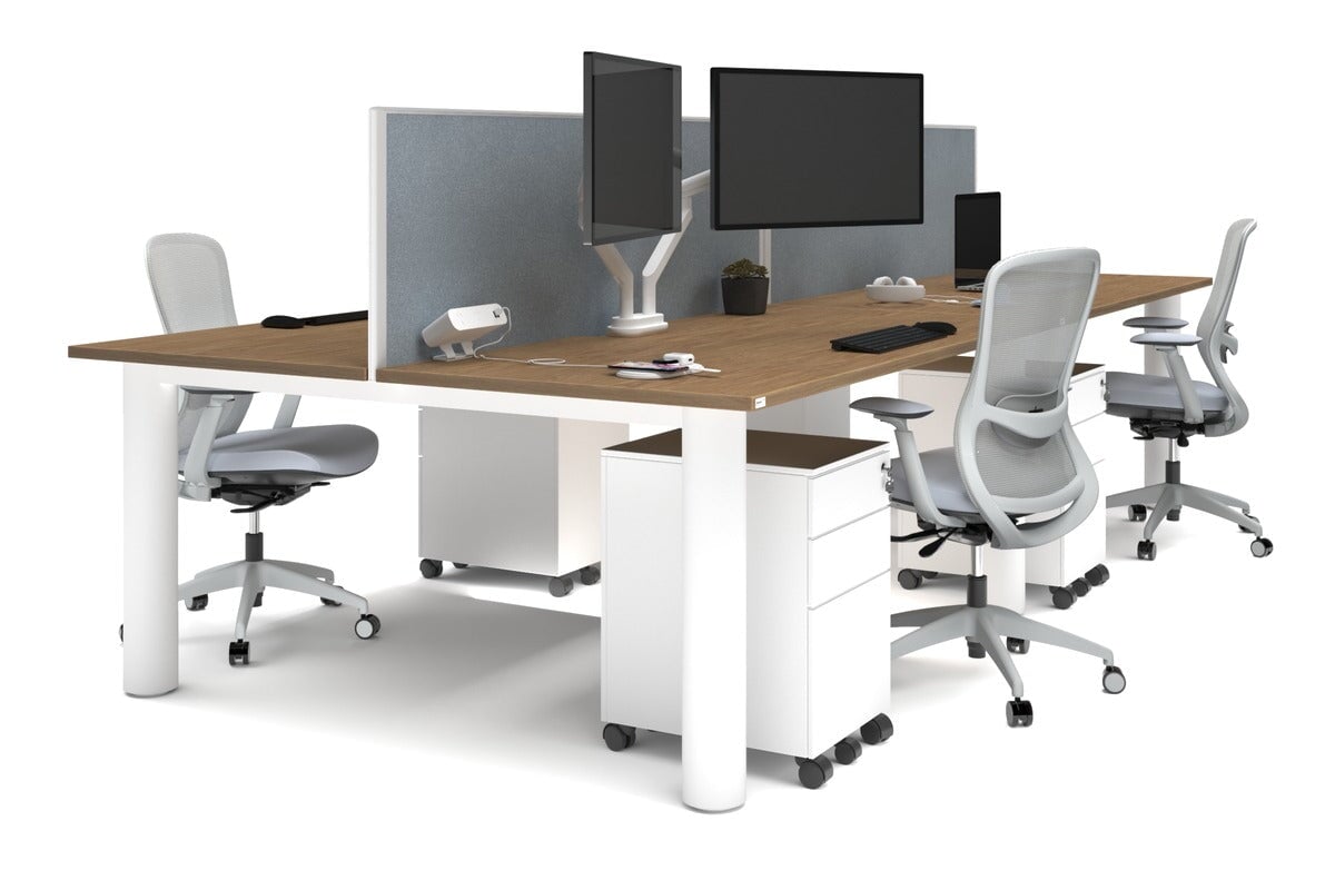 Quadro Cylinder Leg 4 Person Office Workstations [1600L x 800W with Cable Scallop] Jasonl white leg salvage oak cool grey (500H x 1600W)