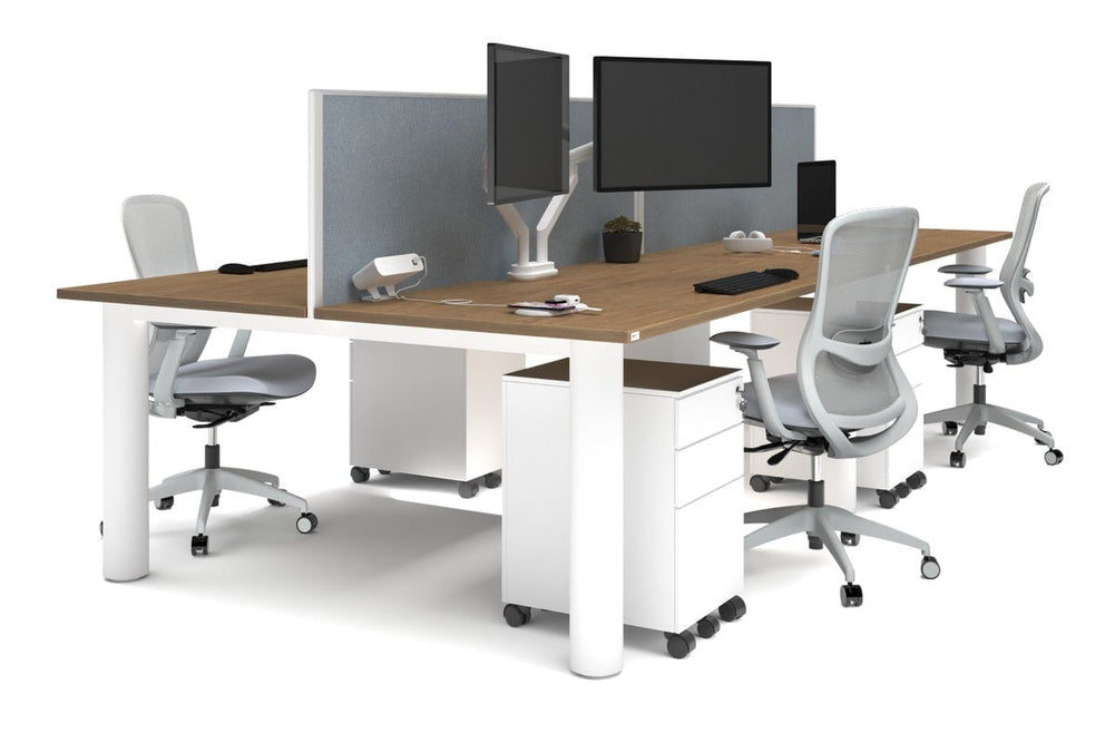 Quadro Cylinder Leg 4 Person Office Workstations [1600L x 800W with Cable Scallop]-white leg salvage oak cool grey (500H x 1600W)