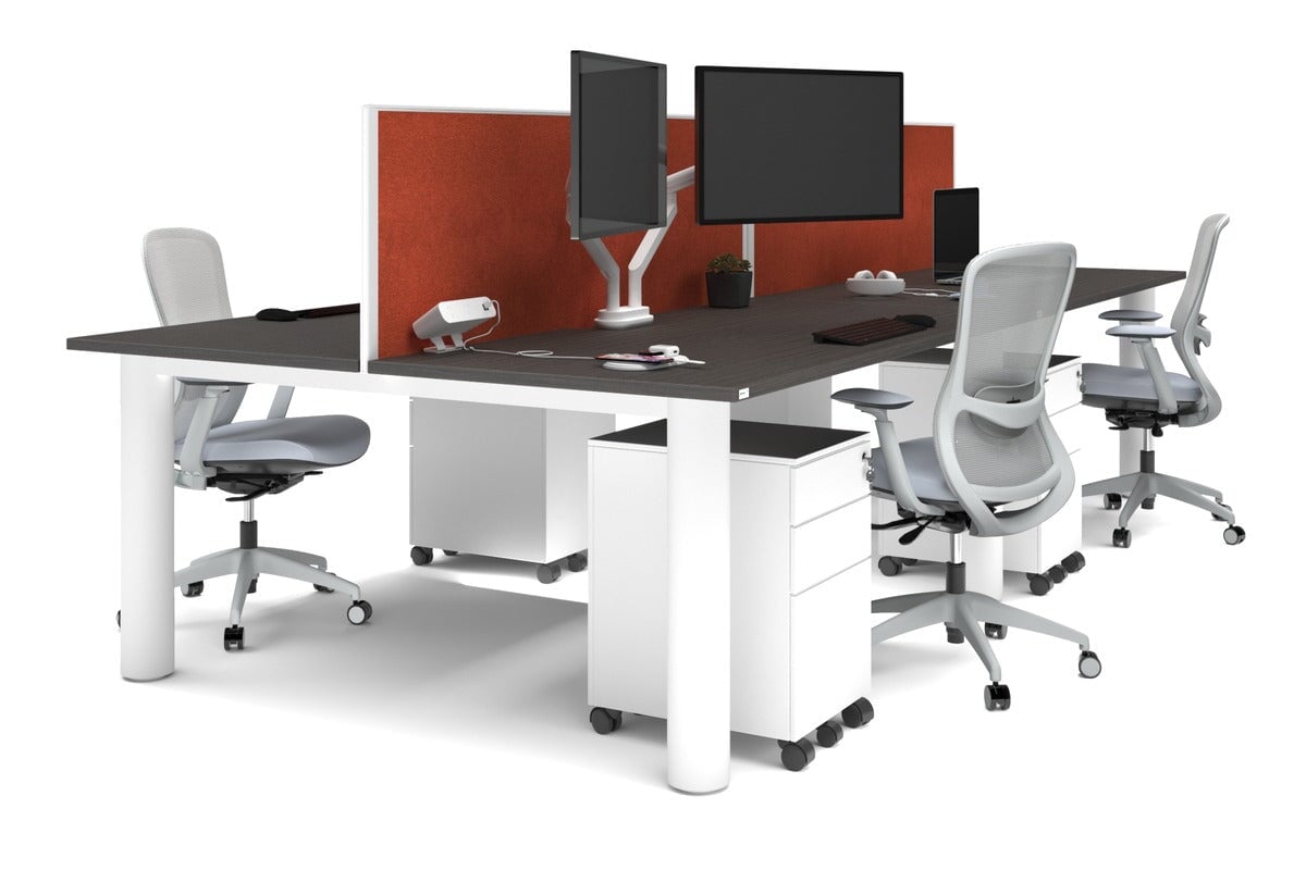 Quadro Cylinder Leg 4 Person Office Workstations [1600L x 800W with Cable Scallop] Jasonl white leg dark oak orange squash (500H x 1600W)
