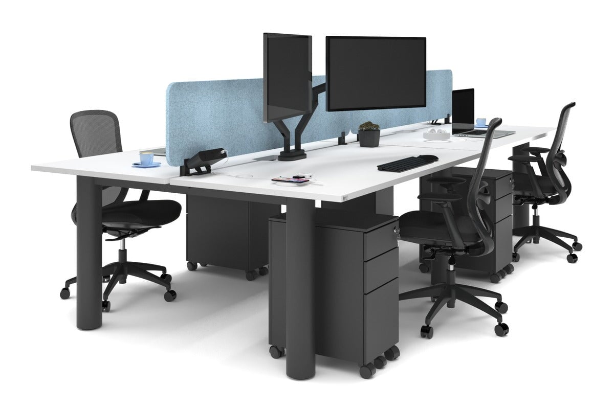 Quadro Cylinder Leg 4 Person Office Workstations [1600L x 800W with Cable Scallop] Jasonl black leg white blue echo panel (400H x 1600W)