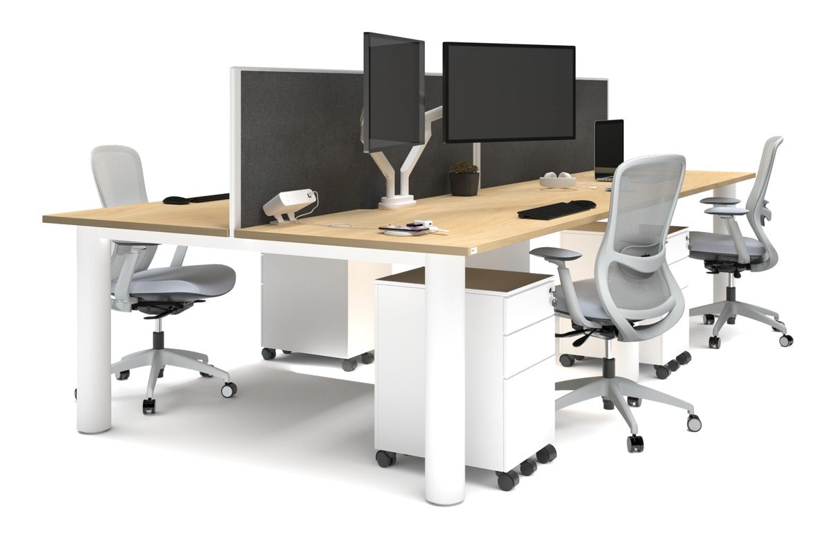 Quadro Cylinder Leg 4 Person Office Workstations [1600L x 800W with Cable Scallop] Jasonl white leg maple moody charcoal (500H x 1600W)