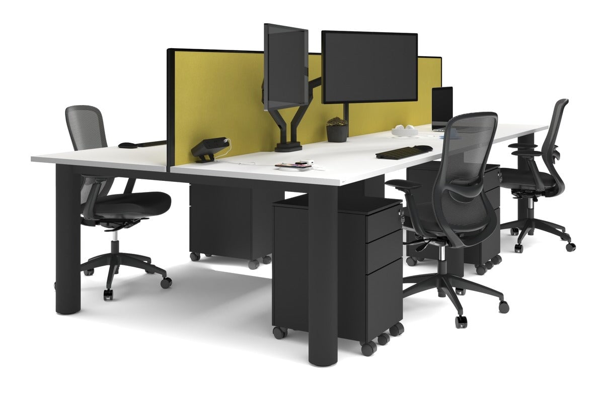 Quadro Cylinder Leg 4 Person Office Workstations [1600L x 800W with Cable Scallop] Jasonl black leg white mustard yellow (500H x 1600W)