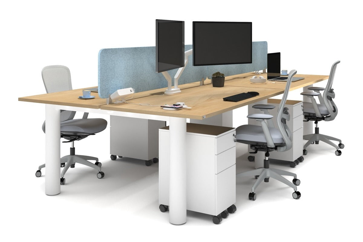 Quadro Cylinder Leg 4 Person Office Workstations [1600L x 800W with Cable Scallop] Jasonl white leg maple blue echo panel (400H x 1600W)
