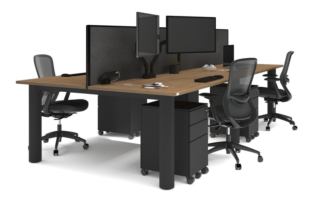 Quadro Cylinder Leg 4 Person Office Workstations [1600L x 800W with Cable Scallop]-black leg salvage oak moody charcoal (500H x 1600W)