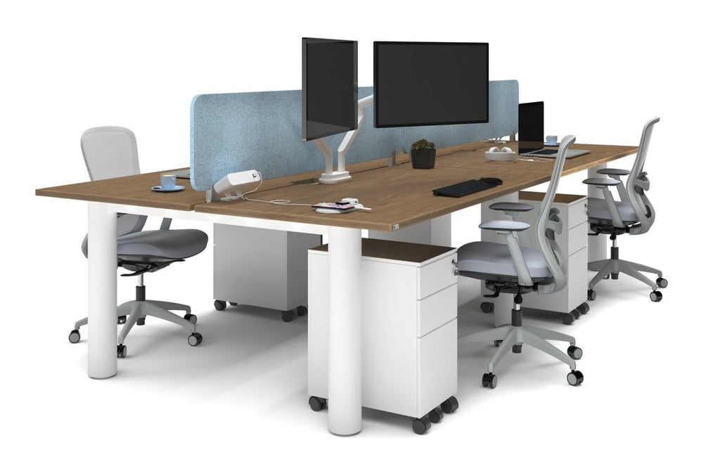Quadro Cylinder Leg 4 Person Office Workstations [1600L x 800W with Cable Scallop]-white leg salvage oak blue acoustic panel (400H x 1600W)