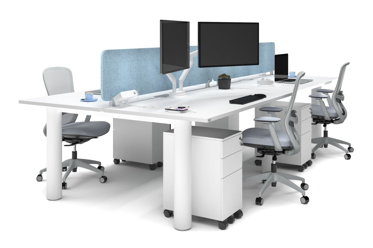 Quadro Cylinder Leg 4 Person Office Workstations [1600L x 800W with Cable Scallop] Jasonl white leg white blue echo panel (400H x 1600W)