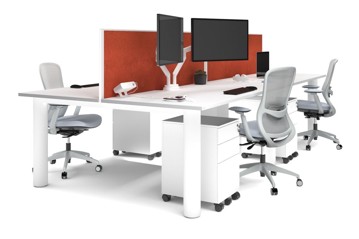 Quadro Cylinder Leg 4 Person Office Workstations [1600L x 800W with Cable Scallop] Jasonl white leg white orange squash (500H x 1600W)