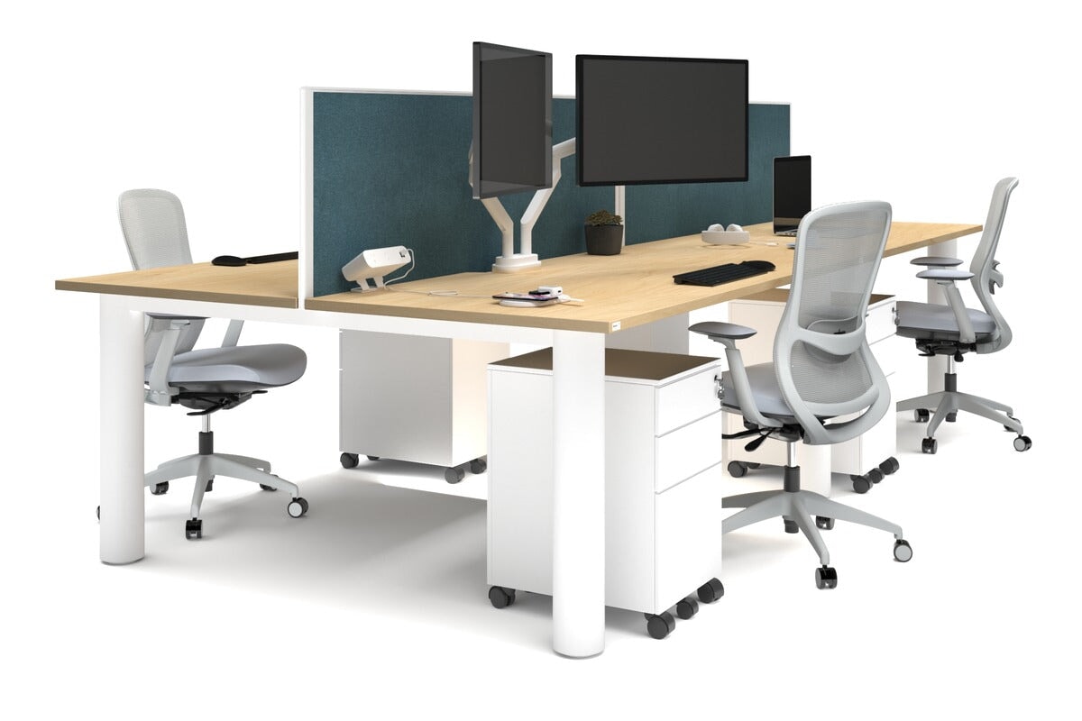 Quadro Cylinder Leg 4 Person Office Workstations [1600L x 800W with Cable Scallop] Jasonl white leg maple deep blue (500H x 1600W)