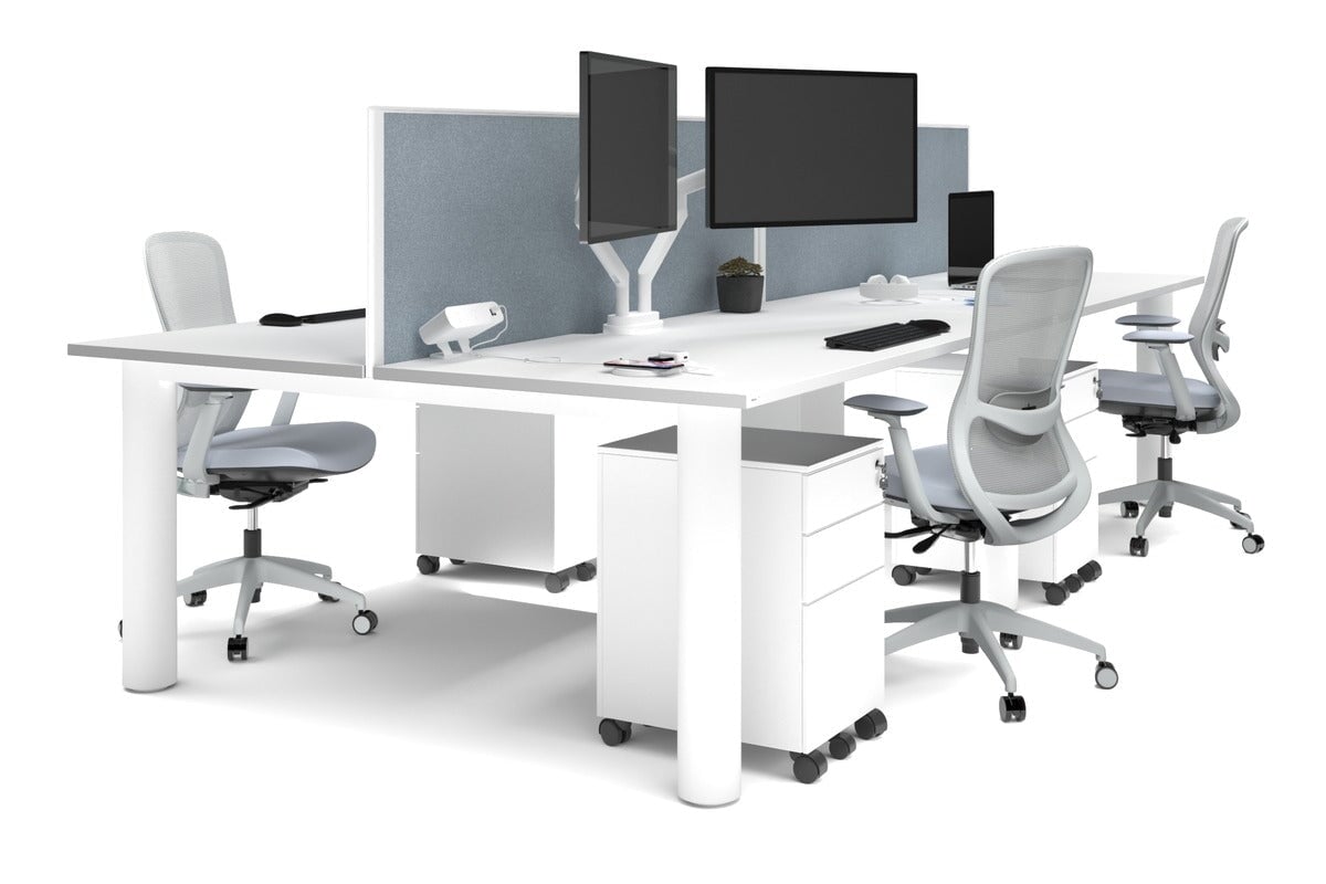 Quadro Cylinder Leg 4 Person Office Workstations [1600L x 800W with Cable Scallop] Jasonl white leg white cool grey (500H x 1600W)