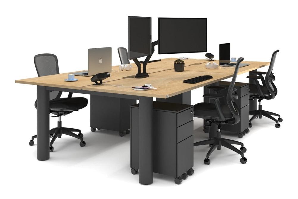 Quadro Cylinder Leg 4 Person Office Workstations [1600L x 800W with Cable Scallop]-black leg maple none