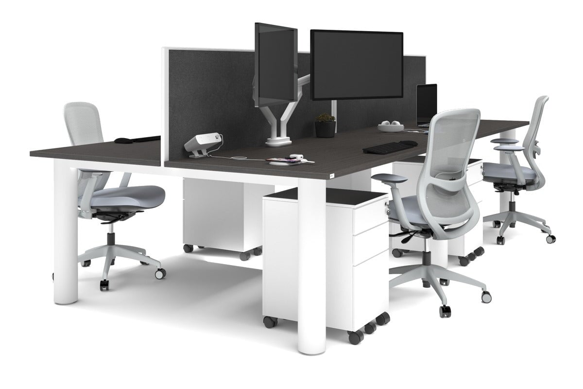 Quadro Cylinder Leg 4 Person Office Workstations [1600L x 800W with Cable Scallop] Jasonl white leg dark oak moody charcoal (500H x 1600W)