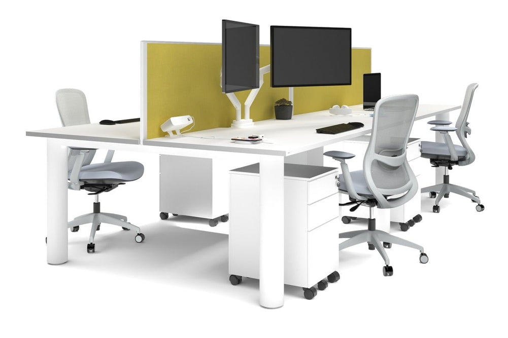 Quadro Cylinder Leg 4 Person Office Workstations [1600L x 800W with Cable Scallop]-white leg white mustard yellow (500H x 1600W)