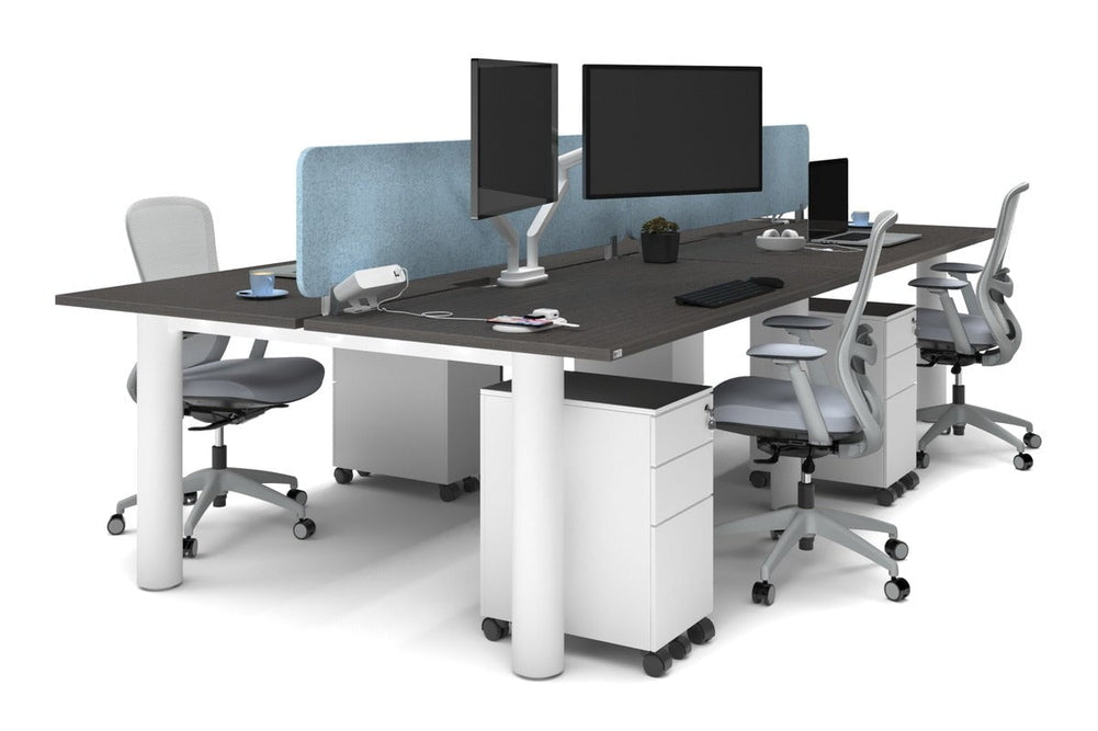 Quadro Cylinder Leg 4 Person Office Workstations [1600L x 800W with Cable Scallop]-white leg dark oak blue acoustic panel (400H x 1600W)