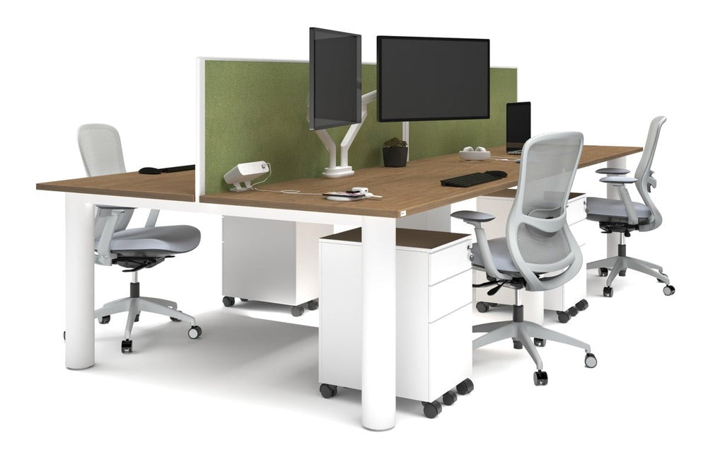 Quadro Cylinder Leg 4 Person Office Workstations [1600L x 800W with Cable Scallop]-white leg salvage oak green moss (500H x 1600W)