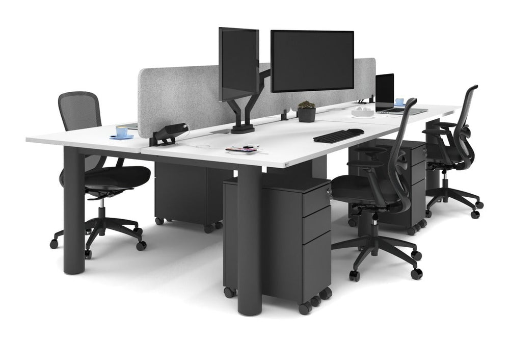 Quadro Cylinder Leg 4 Person Office Workstations [1600L x 800W with Cable Scallop]-black leg white light grey acoustic panel (400H x 1600W)