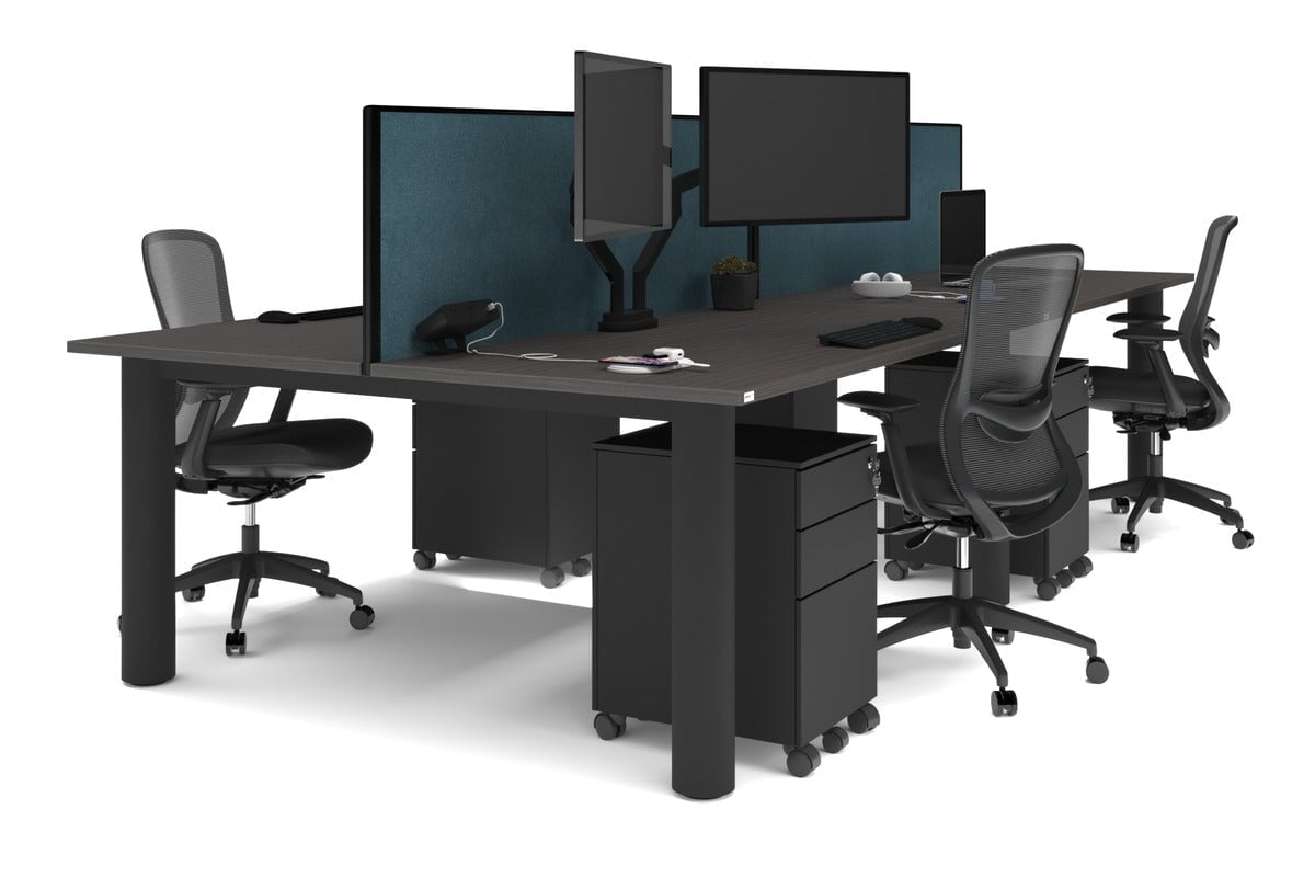 Quadro Cylinder Leg 4 Person Office Workstations [1600L x 800W with Cable Scallop] Jasonl black leg dark oak deep blue (500H x 1600W)