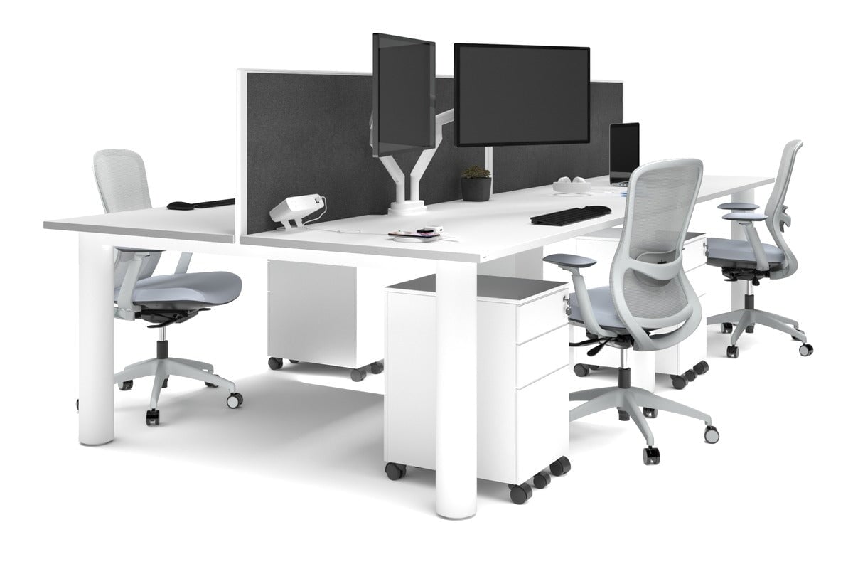Quadro Cylinder Leg 4 Person Office Workstations [1600L x 800W with Cable Scallop] Jasonl white leg white moody charcoal (500H x 1600W)