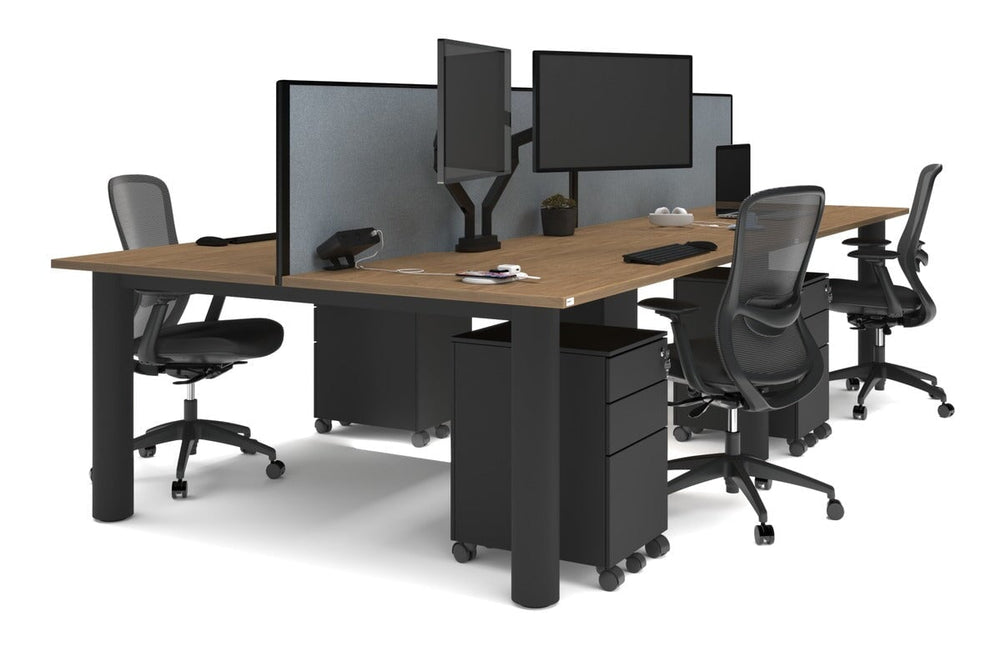Quadro Cylinder Leg 4 Person Office Workstations [1600L x 800W with Cable Scallop]-black leg salvage oak cool grey (500H x 1600W)