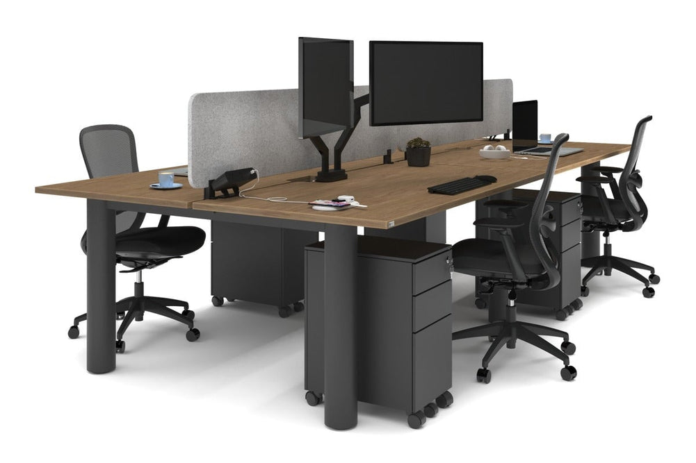 Quadro Cylinder Leg 4 Person Office Workstations [1600L x 800W with Cable Scallop]-black leg salvage oak light grey acoustic panel (400H x 1600W)