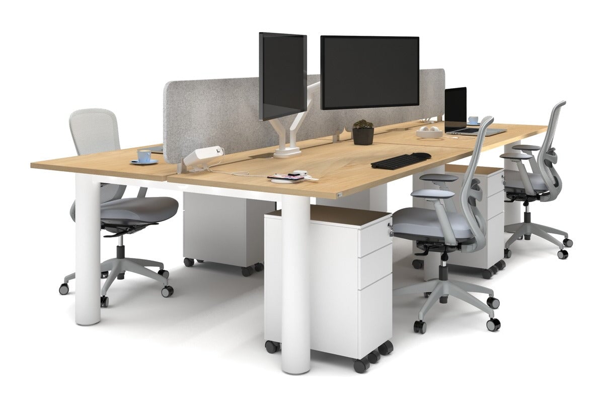 Quadro Cylinder Leg 4 Person Office Workstations [1600L x 800W with Cable Scallop] Jasonl white leg maple light grey echo panel (400H x 1600W)
