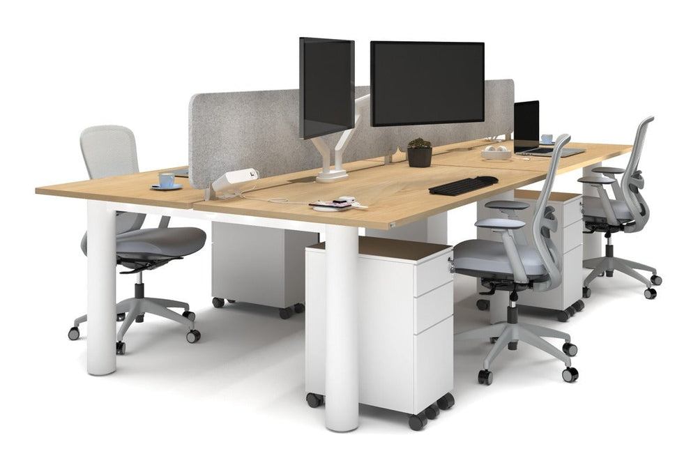 Quadro Cylinder Leg 4 Person Office Workstations [1600L x 800W with Cable Scallop]-white leg maple light grey acoustic panel (400H x 1600W)