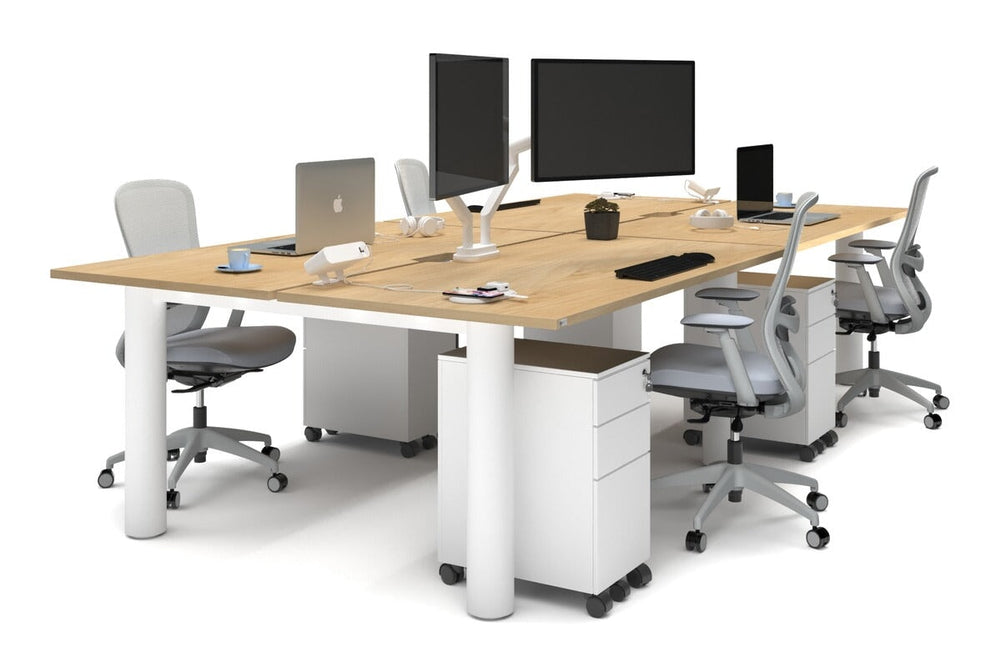Quadro Cylinder Leg 4 Person Office Workstations [1600L x 800W with Cable Scallop]-white leg maple none