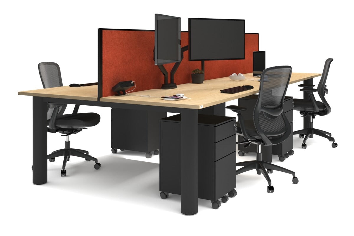 Quadro Cylinder Leg 4 Person Office Workstations [1600L x 800W with Cable Scallop]-black leg maple orange squash (500H x 1600W)