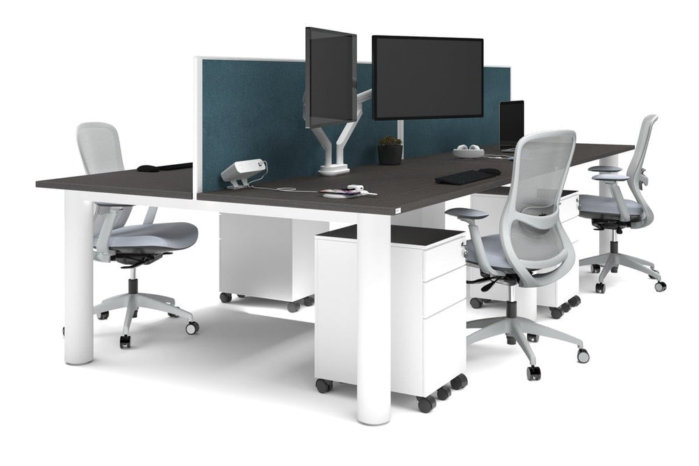Quadro Cylinder Leg 4 Person Office Workstations [1600L x 800W with Cable Scallop]-white leg dark oak deep blue (500H x 1600W)