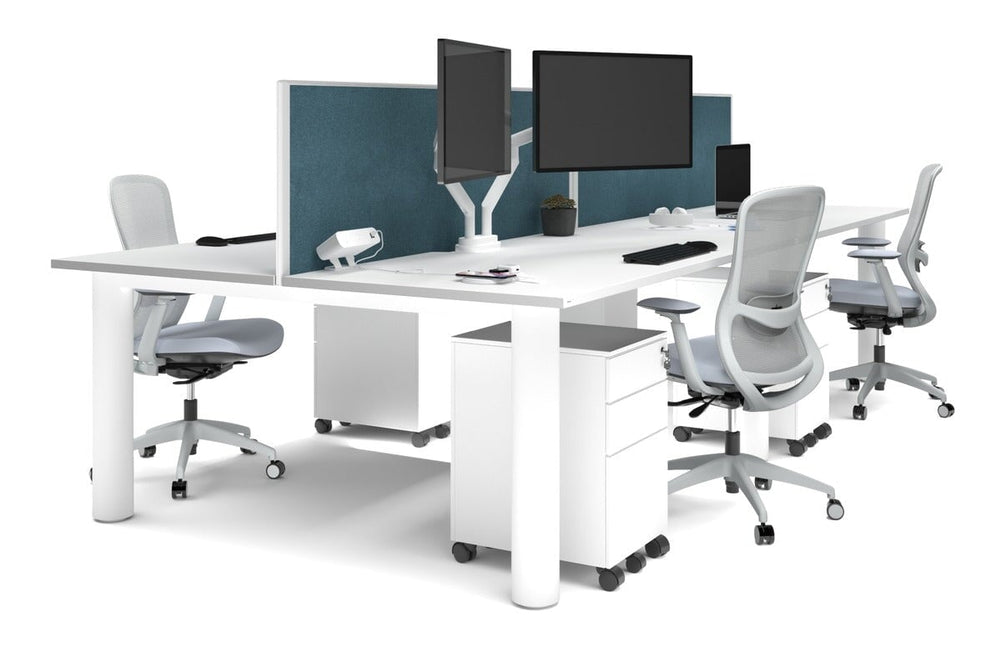 Quadro Cylinder Leg 4 Person Office Workstations [1600L x 800W with Cable Scallop]-white leg white deep blue (500H x 1600W)