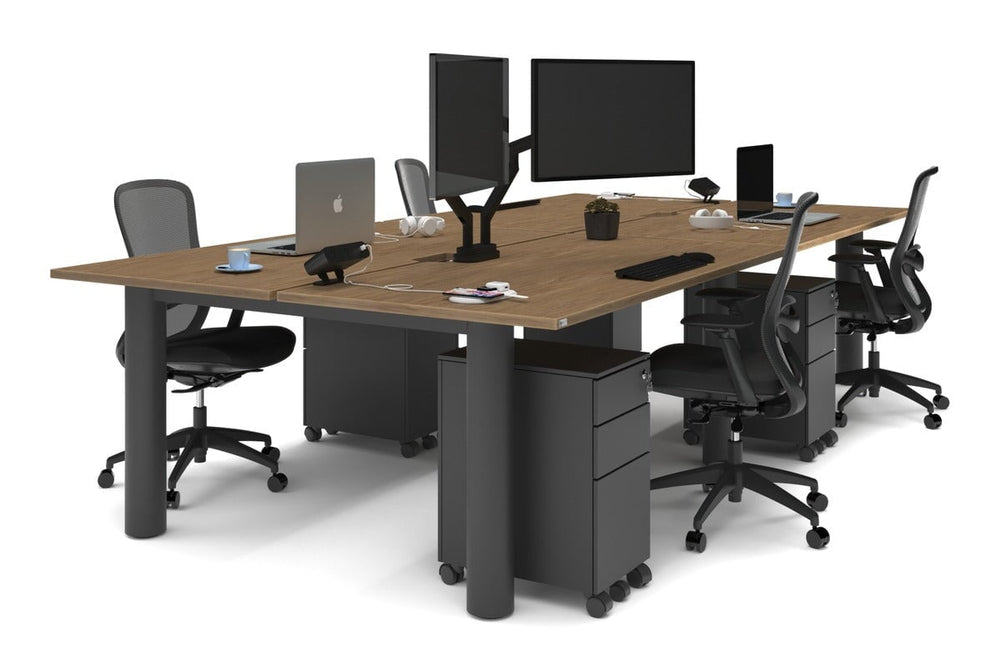Quadro Cylinder Leg 4 Person Office Workstations [1600L x 800W with Cable Scallop]-black leg salvage oak none