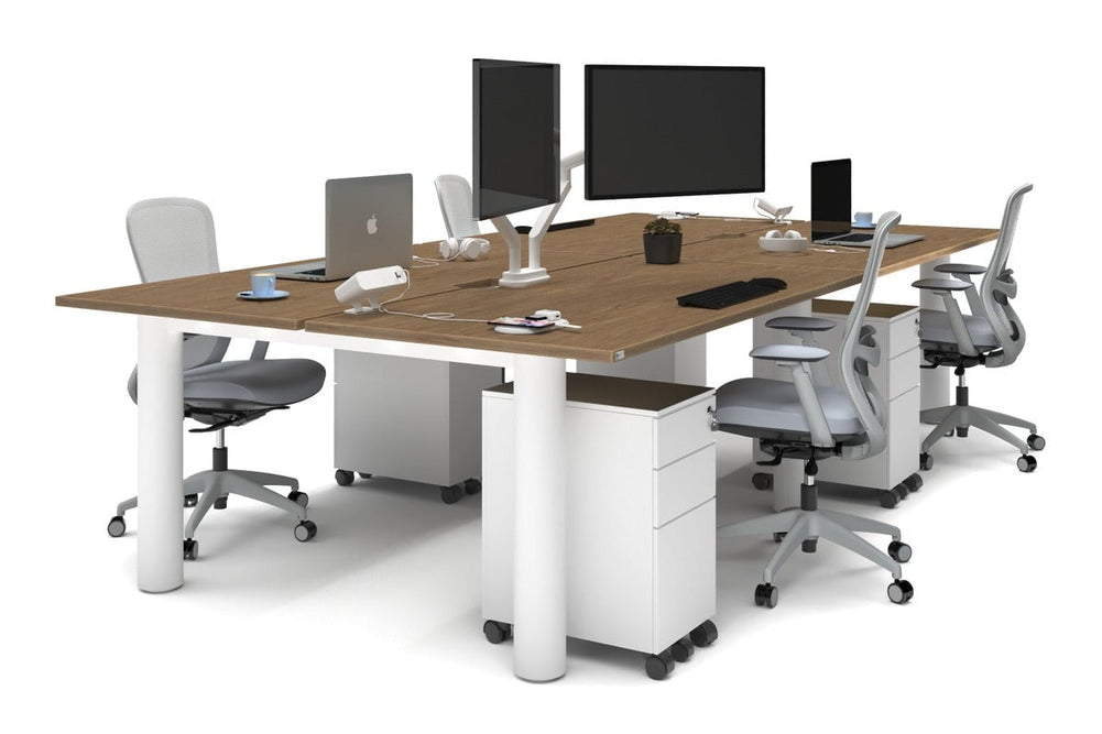 Quadro Cylinder Leg 4 Person Office Workstations [1600L x 800W with Cable Scallop]-white leg salvage oak none