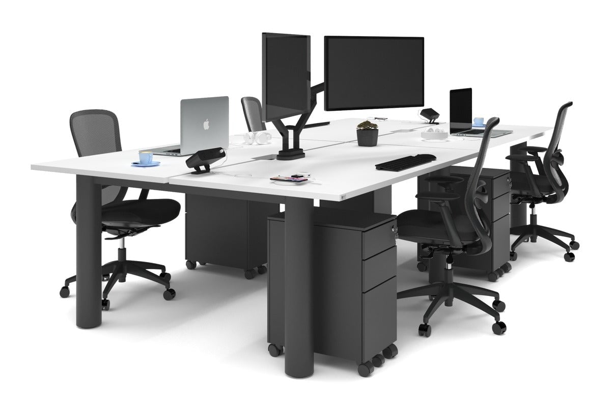 Quadro Cylinder Leg 4 Person Office Workstations [1600L x 800W with Cable Scallop] Jasonl black leg white none