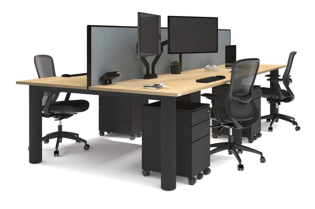 Quadro Cylinder Leg 4 Person Office Workstations [1600L x 800W with Cable Scallop]-black leg maple cool grey (500H x 1600W)