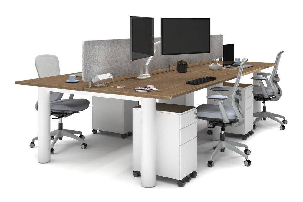 Quadro Cylinder Leg 4 Person Office Workstations [1600L x 800W with Cable Scallop]-white leg salvage oak light grey acoustic panel (400H x 1600W)